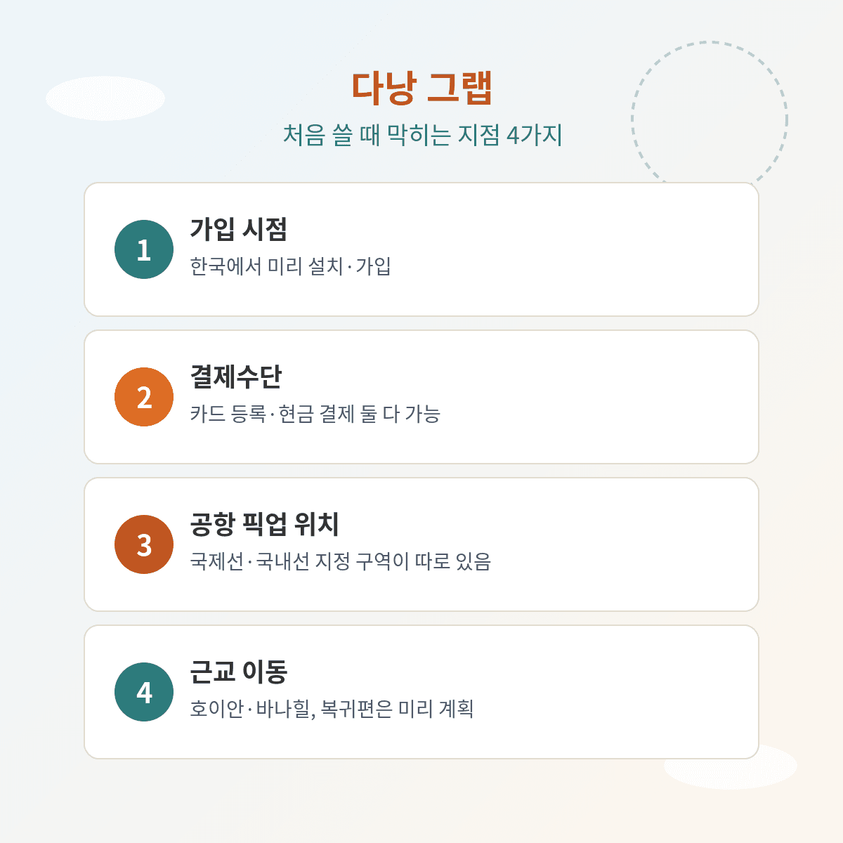 다낭 그랩 처음 쓸 때 막히는 지점 4가지, 가입 시점 결제수단 공항 픽업 위치 근교 이동